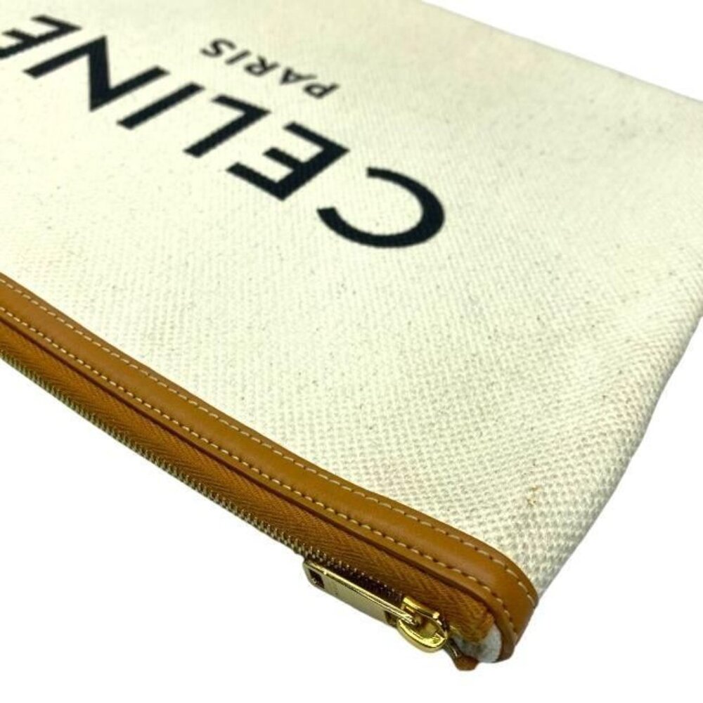 Celine Clutch Bag Second Bag Large Pouch Handbag Logo Canvas Leather Ivory - Picture 3 of 6
